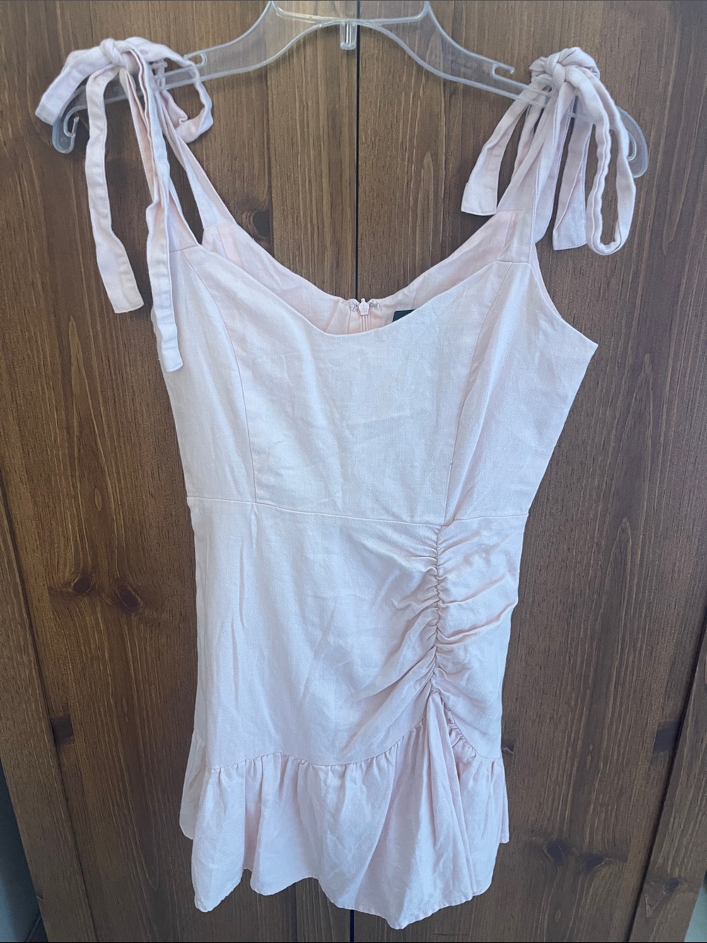 Forever 21 Light Pink Tie-Shoulder Ruched Mini Dress